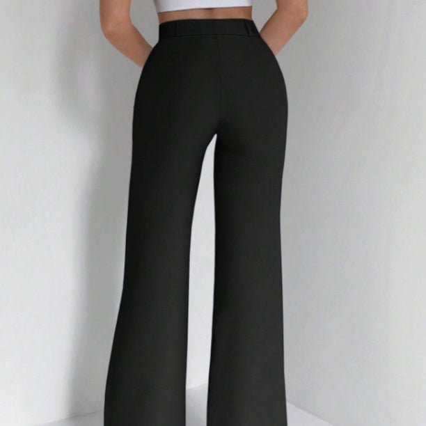 Pantalon Femme Taille Haute – Coupe Ajustée et Évasée Meza