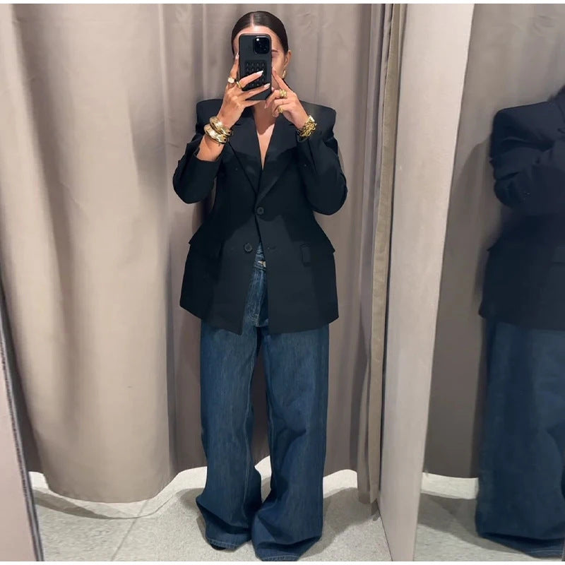 Blazer Cintré Noir Épaulé Melyra