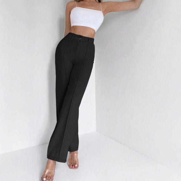 Pantalon Femme Taille Haute – Coupe Ajustée et Évasée Meza