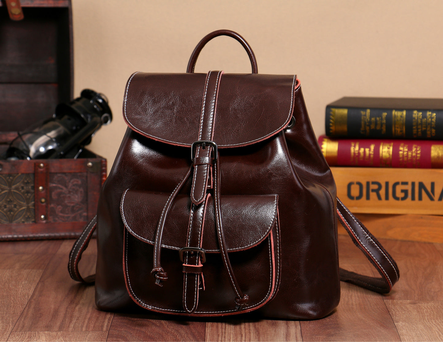 Sac à dos noir cuir Miora