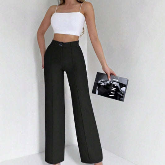 Pantalon Femme Taille Haute – Coupe Ajustée et Évasée Meza