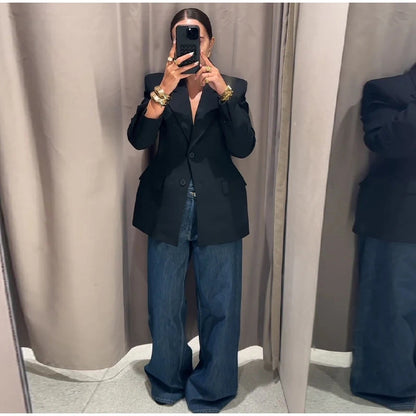 Blazer Cintré Noir Épaulé Melyra